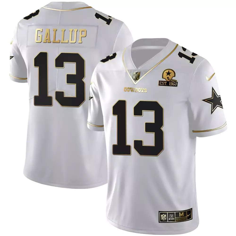 Michael Gallup 13 Cowboys Jersey White Men Standard Black Gold All Stitched