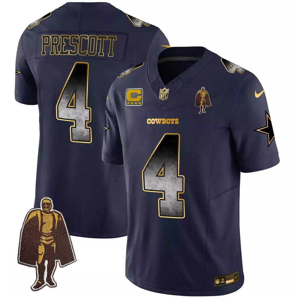 Dak Prescott 4 Cowboys Jersey Navy Blue Stranger Things Men Gold Gray Vapor All Stitched