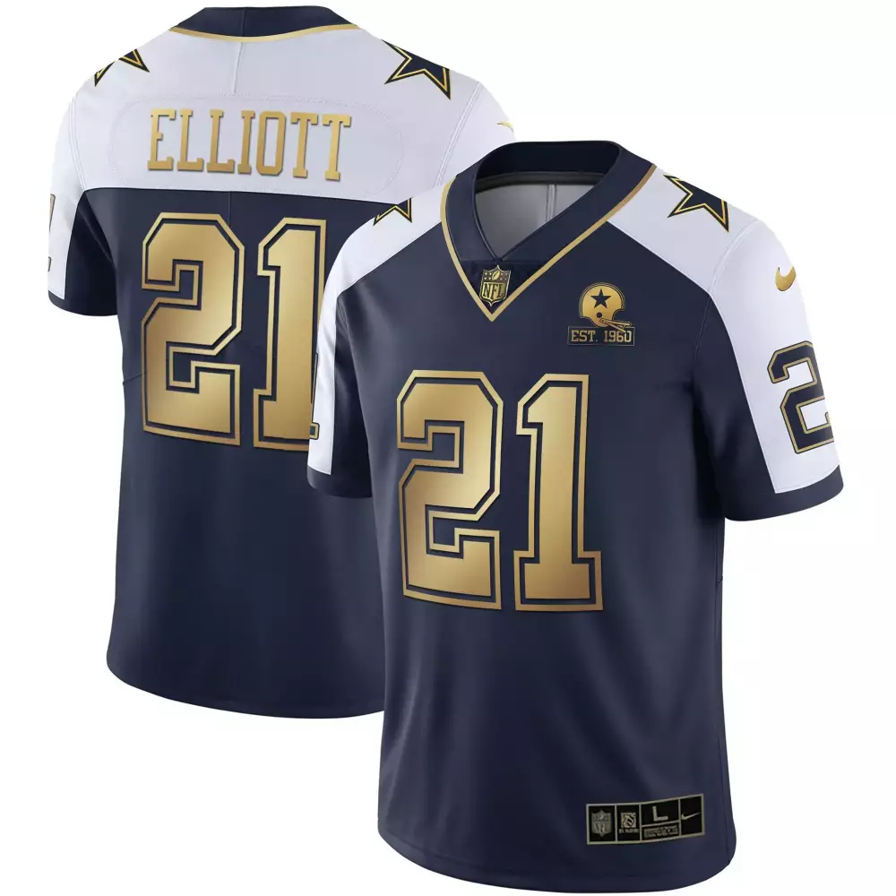 Ezekiel Elliott 21 Dallas Cowboys Jersey Navy Blue Est. 1960 Star Men Standard White