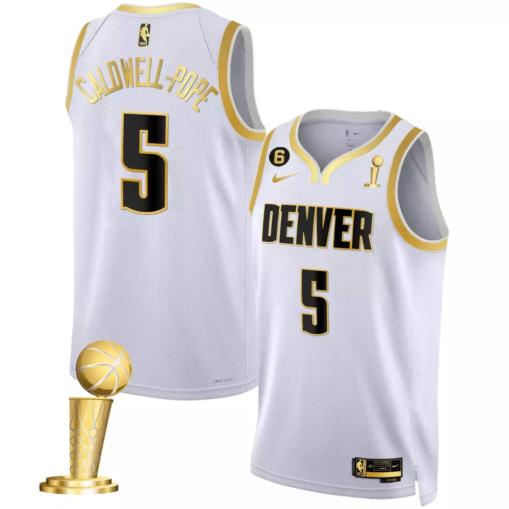 Caldwellpope Collection 5 Denver Jersey White Larry O'brien Trophy Men Gold Black