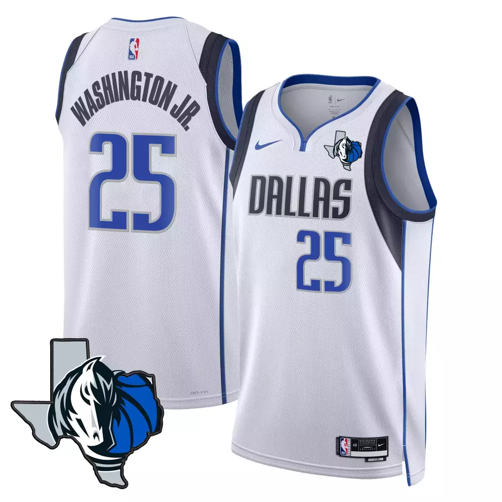 Washington Jr. 25 Jersey White Dallas Mavericks Men Blue Black Swingman All Stitched