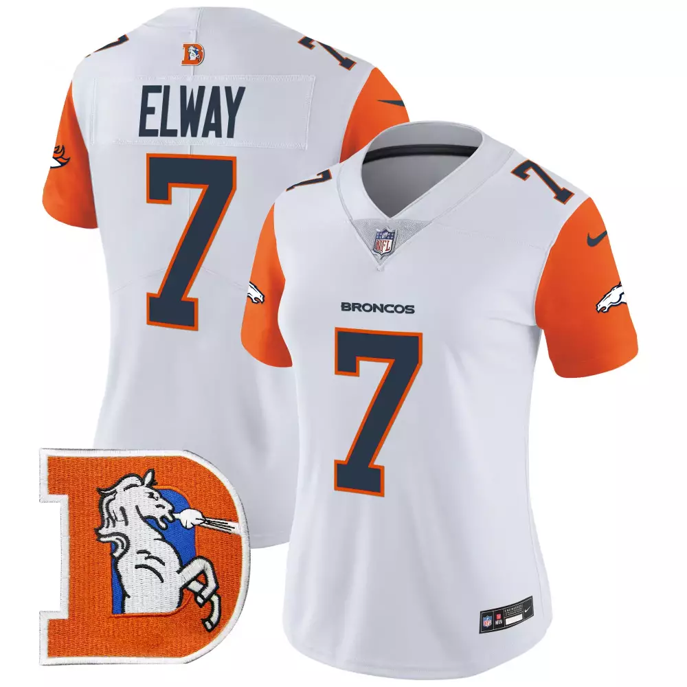 John Elway 7 Broncos Jersey White Denver Men Blank Alternate Orange Navy Blue Throwback