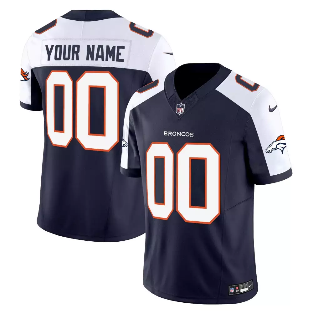 Custom Broncos Jersey Navy Men White Orange Alternate Vapor Limited All Stitched