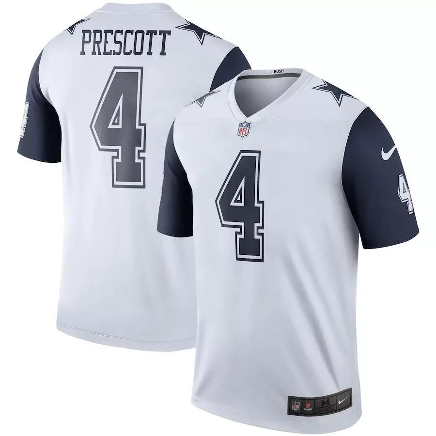 Dak Prescott 4 Dallas Cowboys Jersey White Men Game Navy Blue Rush All Stitched