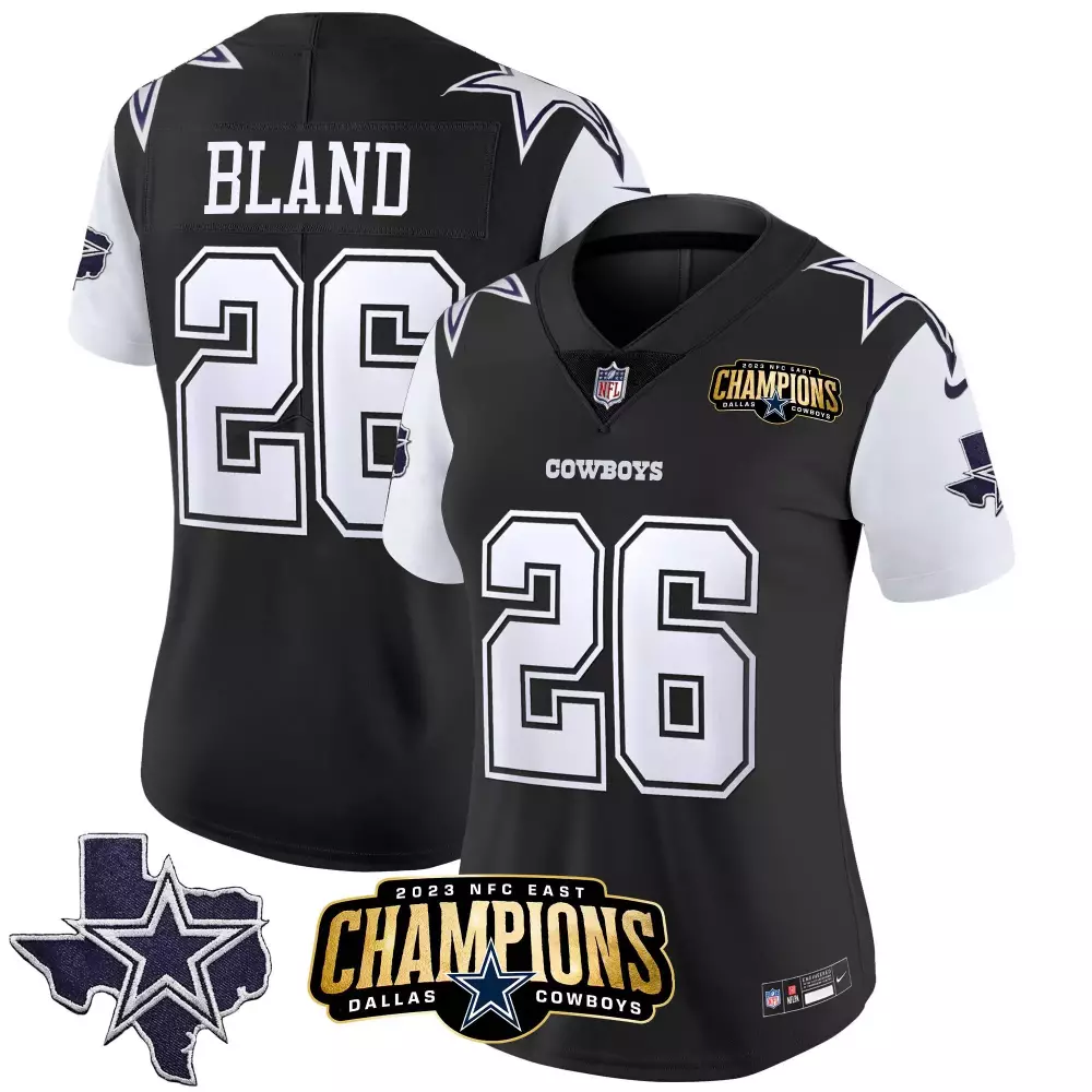 Daron Bland 26 Dallas Cowboys Jersey Black 2023 NFC East Champions Men White Silver
