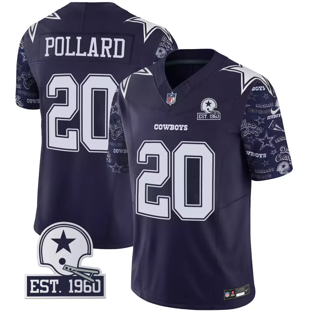 Tony Pollard 20 Dallas Cowboys Jersey Navy Men NFL White Vapor Limited All Stitched