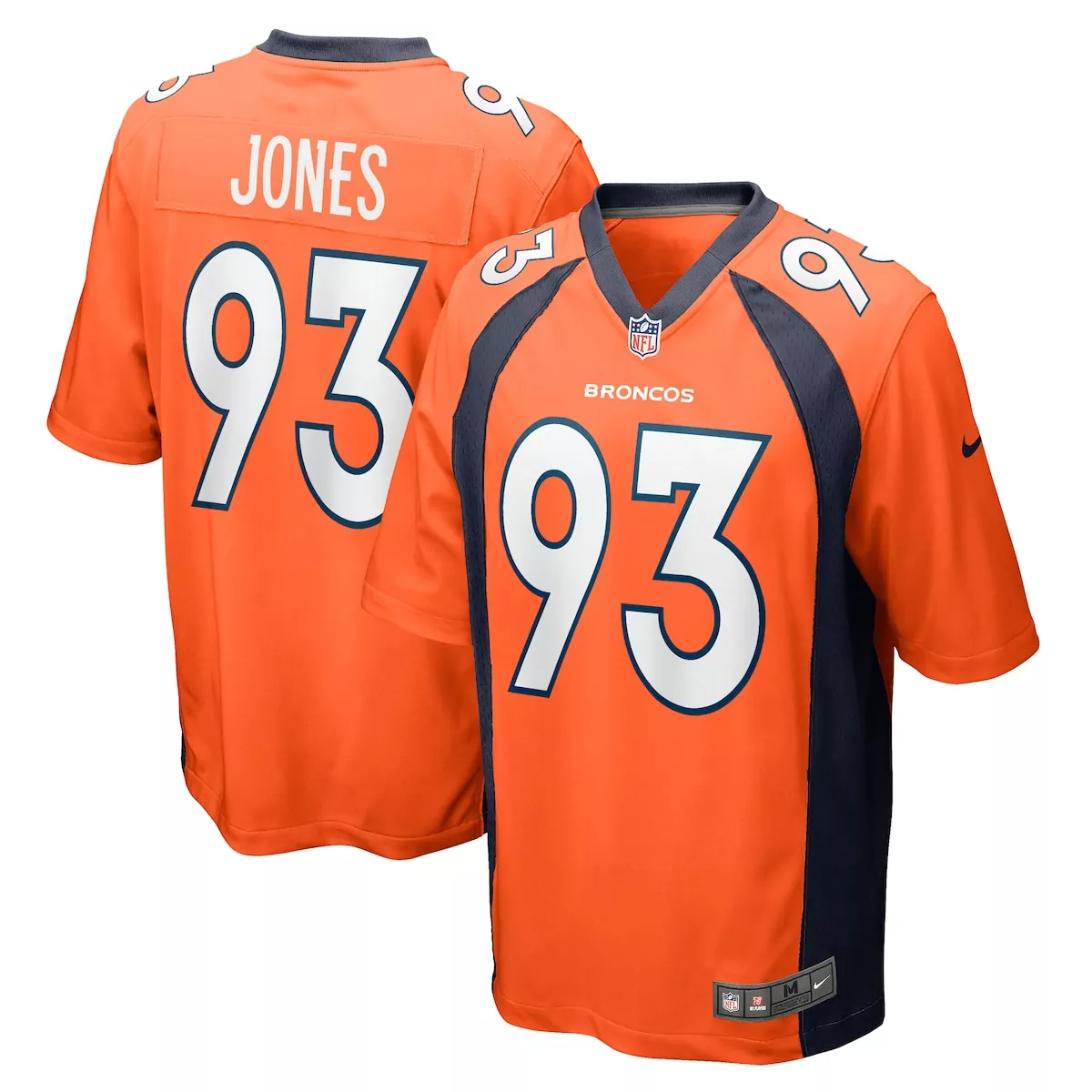 Jones 93 Broncos Jersey Orange Men Replica Navy Blue Game