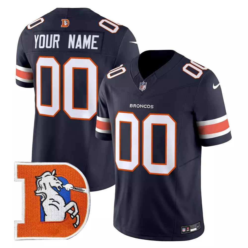 Custom Broncos Jersey Navy Men Orange White Throwback Vapor Limited v2 All Stitched