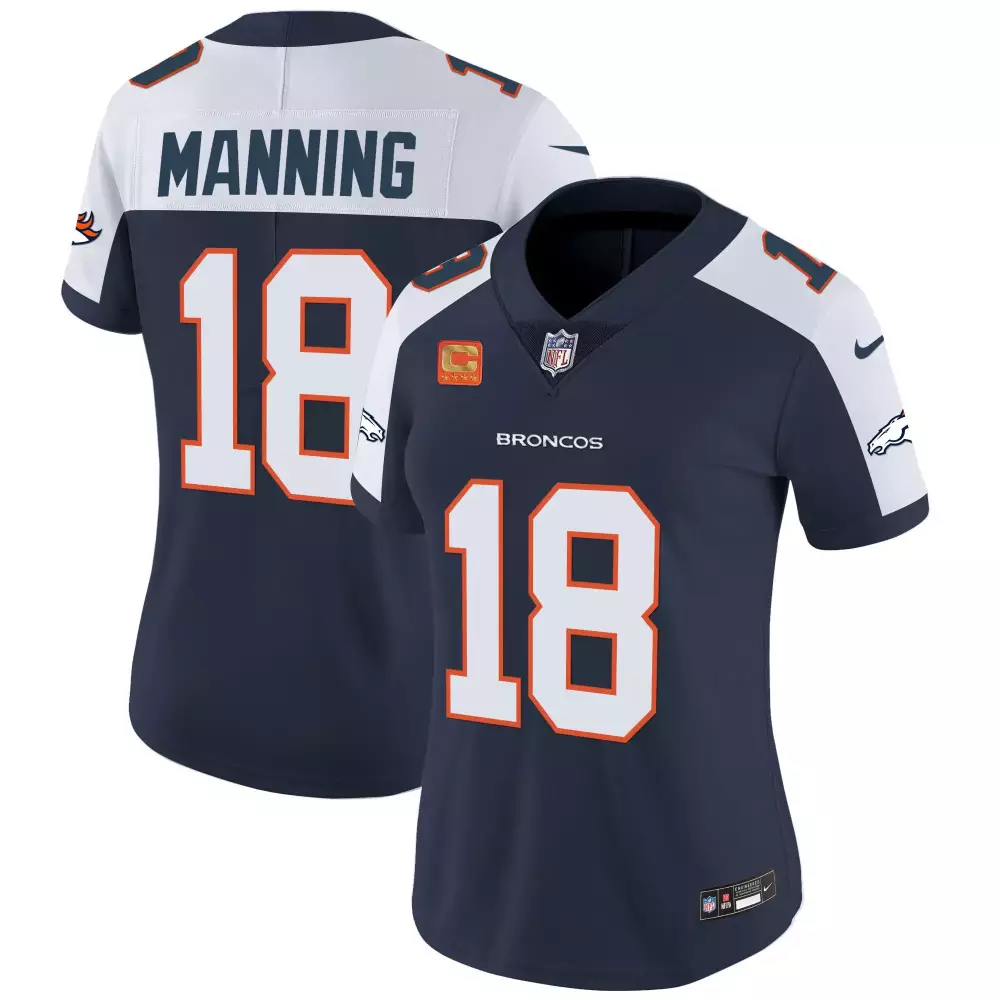 Peyton Manning 18 Broncos Jersey Navy Blue Cfl Women Game White Orange Alternate
