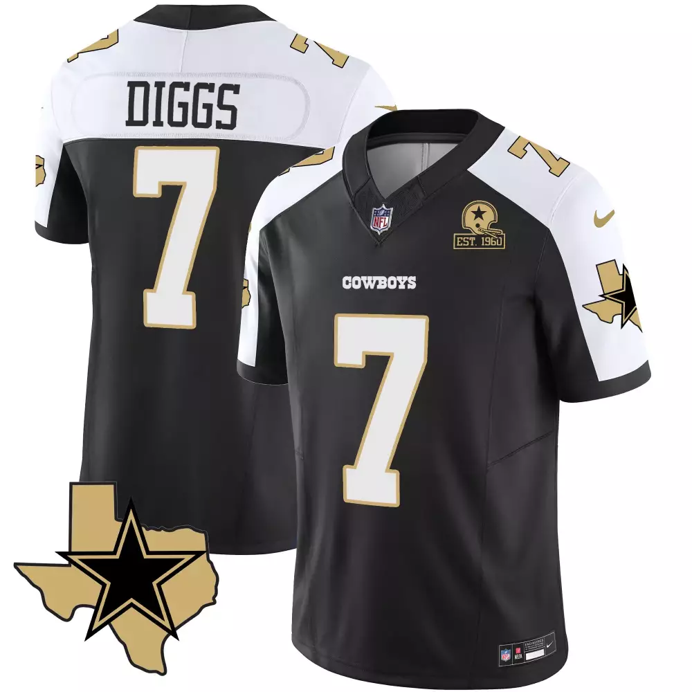 Trevon Diggs 7 Cowboys Jersey Black Men Split Design White Gold Alternate Vapor Limited