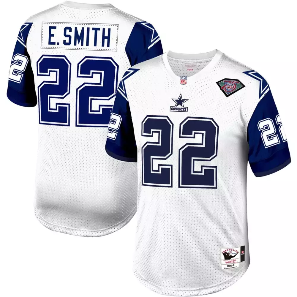 Emmitt Smith 22 Cowboys Jersey White 1994 75th Anniversary Men Authentic Navy Blue
