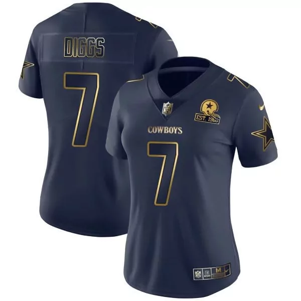 Trevon Diggs 7 Cowboys Jersey Navy Blue Women Player Gold Collection All Stitched