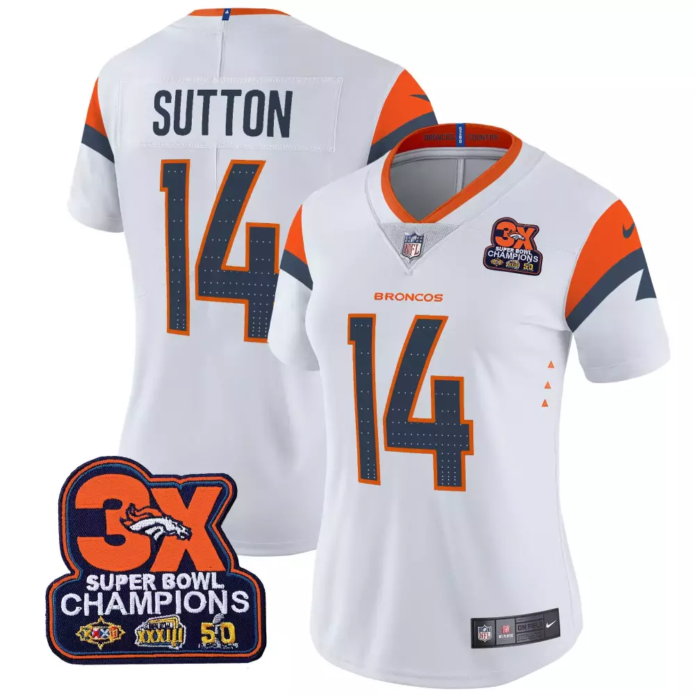 Courtland Sutton 14 Broncos Jersey White Super Bowl 50 3X Champions 2015 Women Alternate