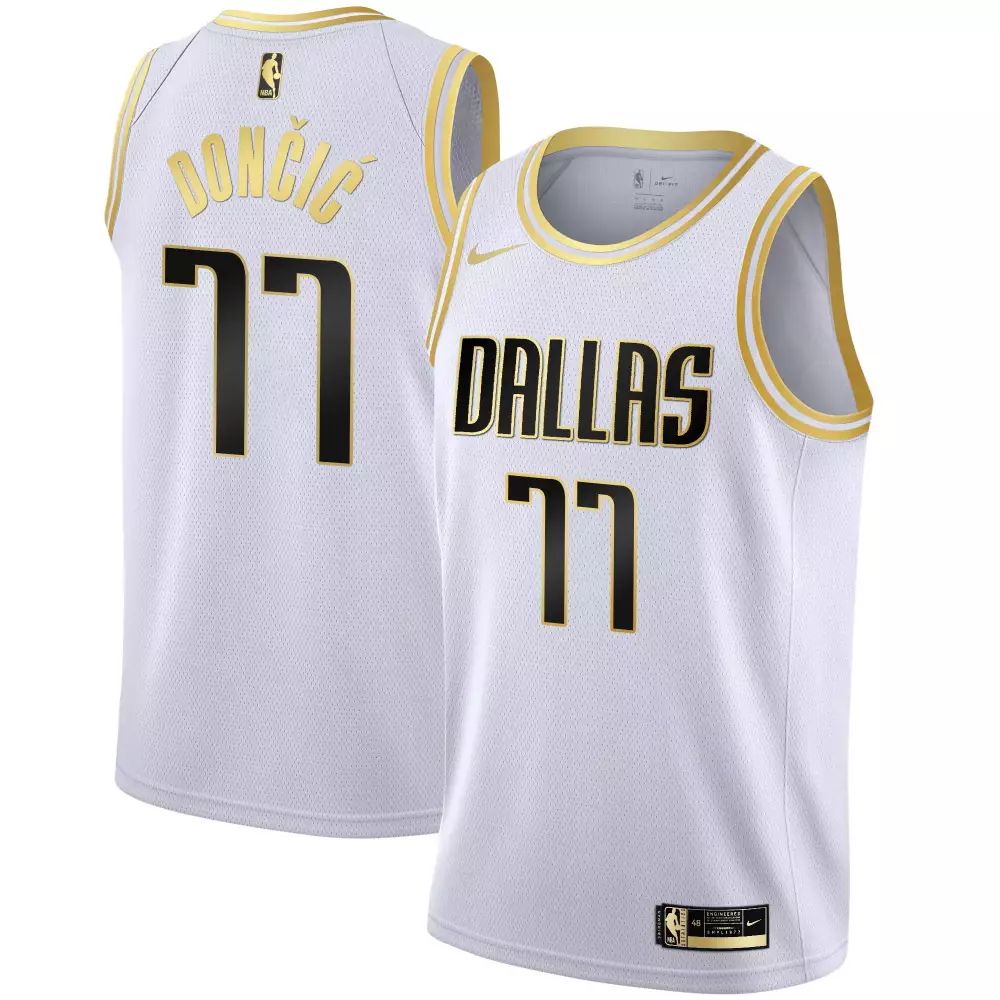 Luka Doni 77 Dallas Mavericks Jersey White Men NBA Black Gold All Stitched