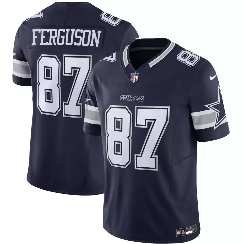 Jake Ferguson 87 Cowboys Jersey Navy Men Player Silver White All Stitched