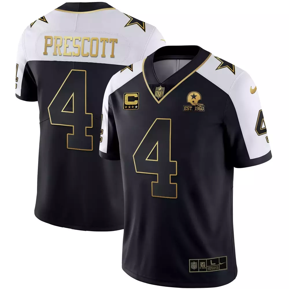 Dak Prescott 4 Dallas Cowboys Jersey Black (captain) Men Alternate White Gold Vapor