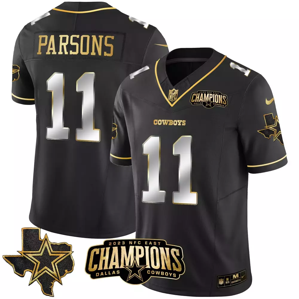 Micah Parsons 11 Dallas Cowboys Jersey Black 2023 NFC East Champions Men Gold Silver