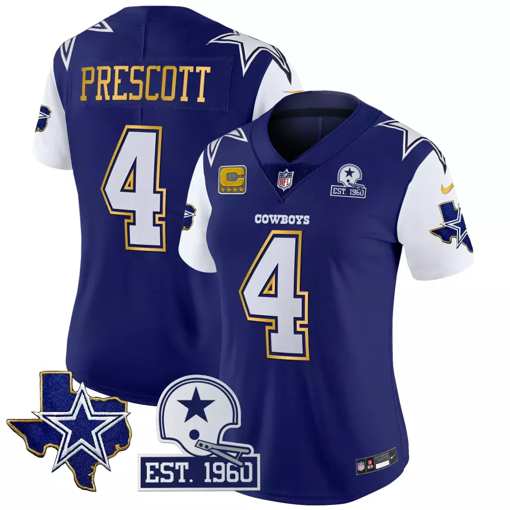 Dak Prescott 4 Cowboys Jersey Blue Men White Yellow Vapor All Stitched