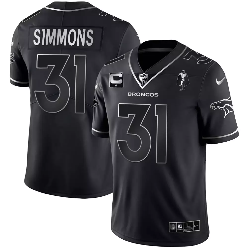 Justin Simmons 31 Broncos Jersey Black Superhero Men Silver All Stitched