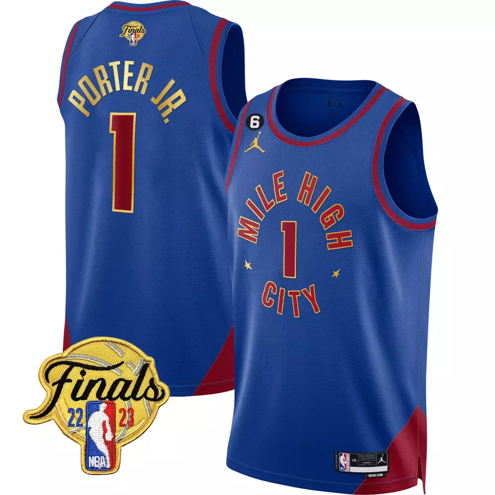 Porter Jr. 1 Denver Nuggets Jersey Royal Blue Finals 2023 Men Replica Red Gold All
