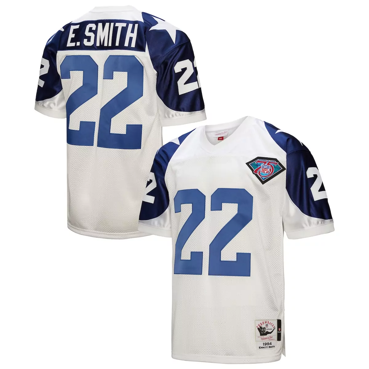 Emmitt Smith 22 Dallas Cowboys Jersey White Throwback 75th Anniversary Super Bowl Xxviii 1994