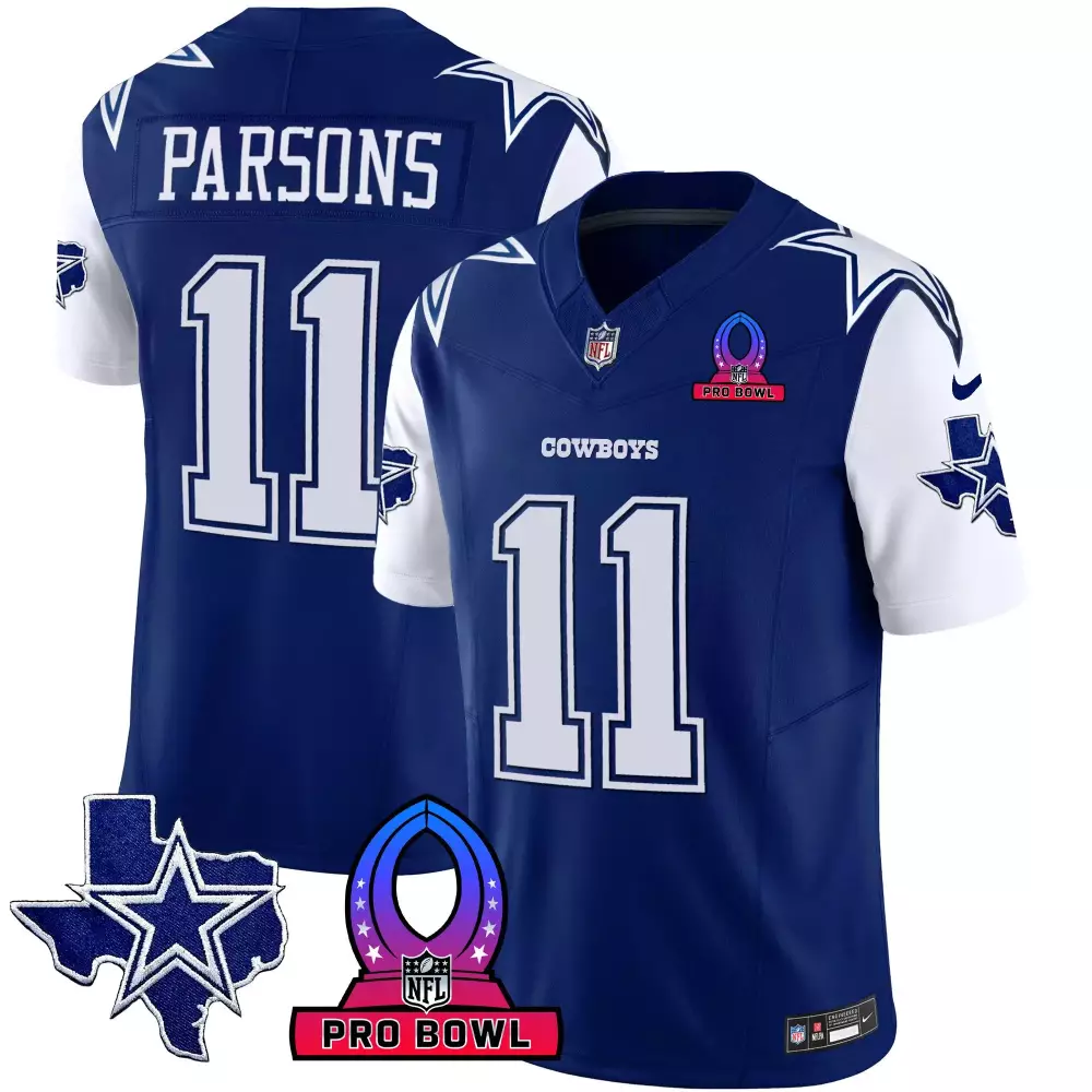 Micah Parsons 11 Cowboys Jersey Blue Pro Bowl Men White Vapor All Stitched