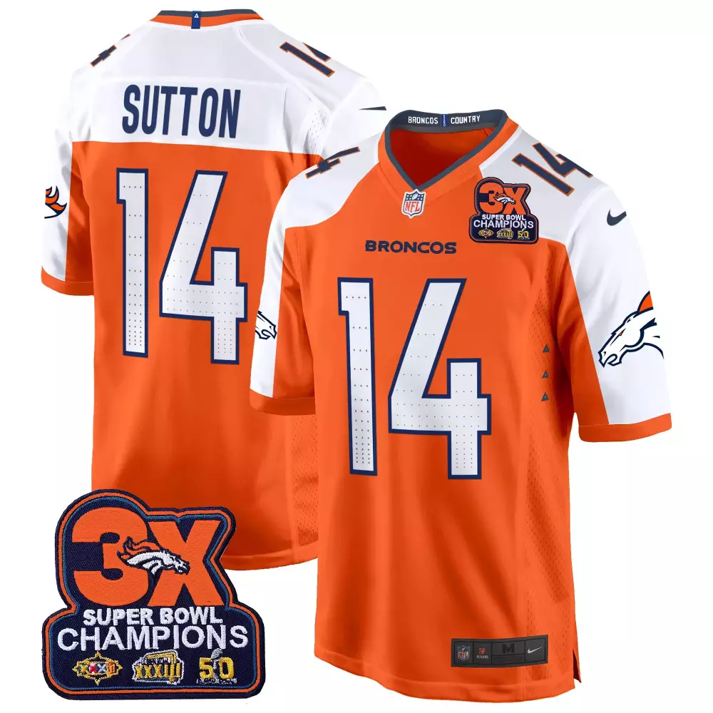 Courtland Sutton 14 Broncos Jersey Orange Super Bowl Champions 3x 2023 Men White