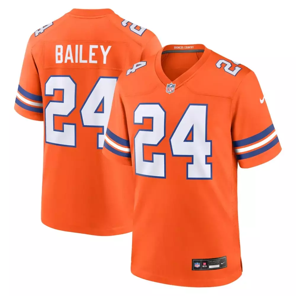 Champ Bailey 24 Denver Broncos Jersey Orange Men NFL White Blue Retired Alternate