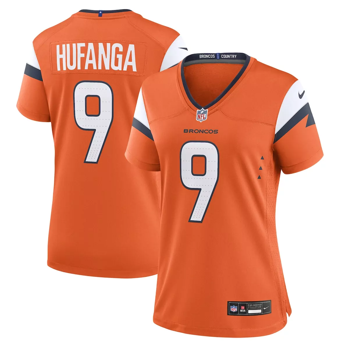Talanoa Hufanga 9 Broncos Jersey Orange Women NFL Navy Blue White Game