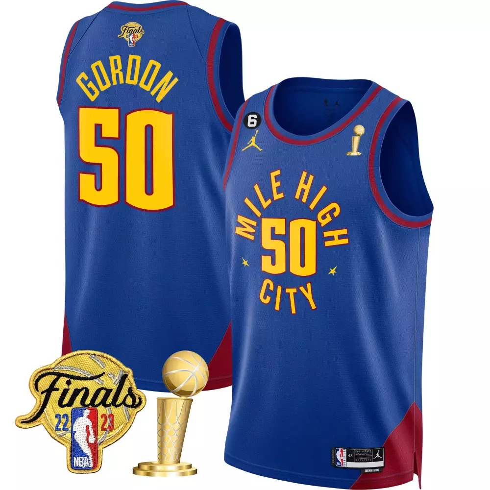 Aaron Gordon 50 Denver Nuggets Jersey Blue Finals 2023 Men NBA Red Yellow All Stitched
