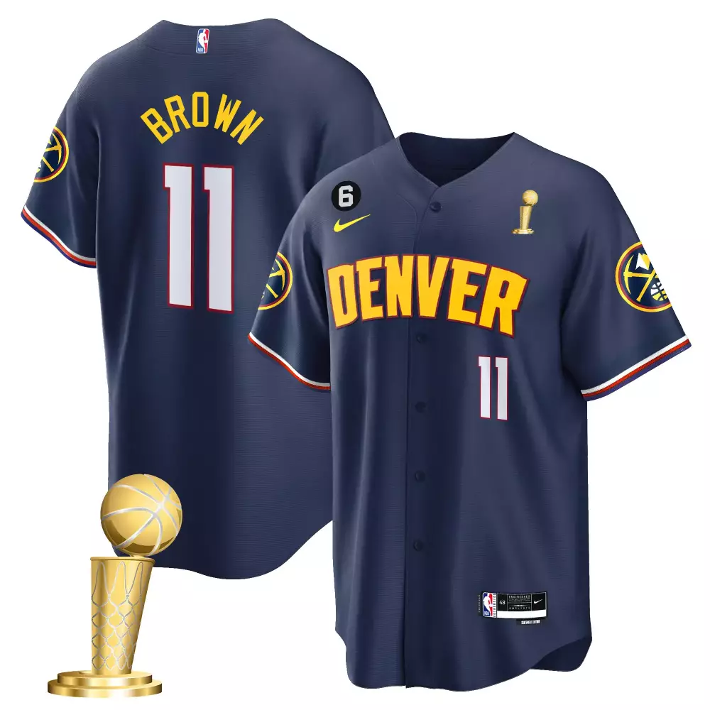 Bruce Brown 11 Denver Nuggets Jersey Navy Championship Larry O'brien Trophy 2023