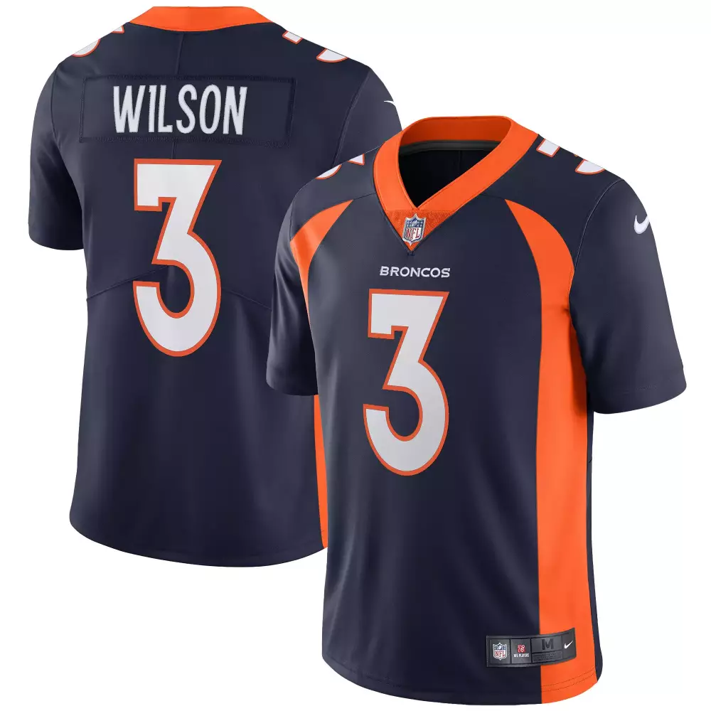 Russell Wilson 3 Broncos Jersey Navy Men NFL Orange All Stitched Vapor