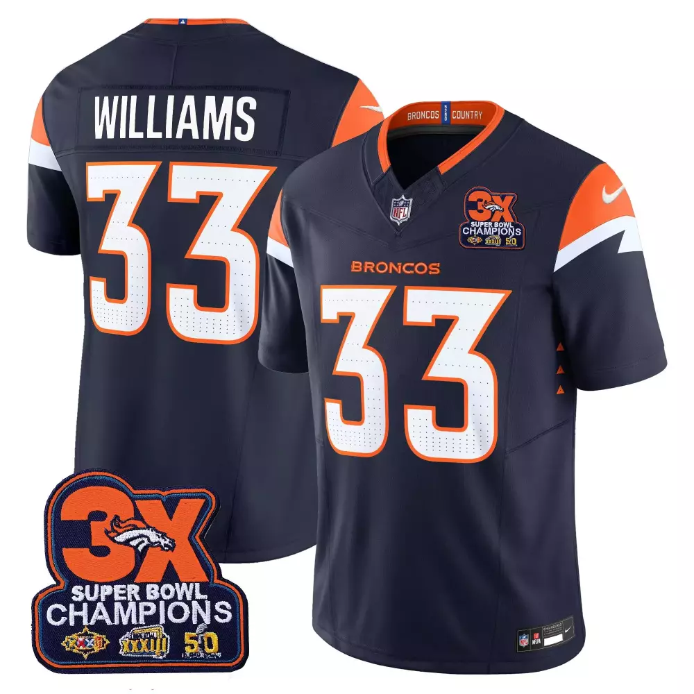 Kristian Williams 33 Broncos Jersey Navy Super Bowl 50 3X Champions Men Orange White