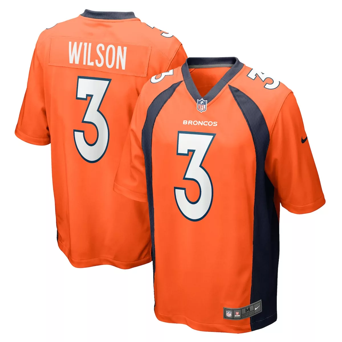 Russell Wilson 3 Broncos Jersey Orange Men Replica Navy Game