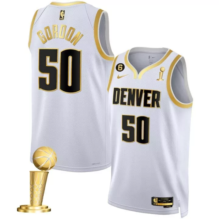 Aaron Gordon 50 Denver Nuggets Jersey White NBA Finals Trophy Men Gold Black All