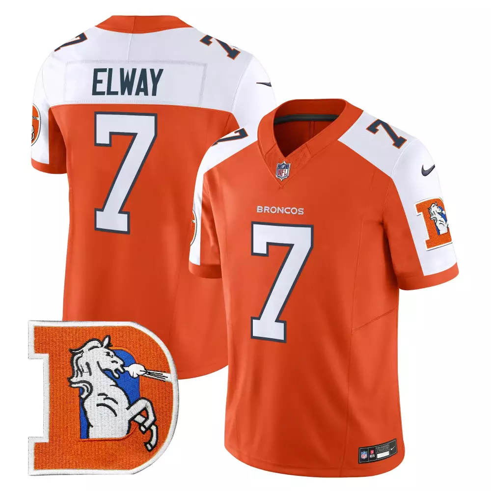 John Elway 7 Broncos Jersey Orange Men NFL White Blue Alternate Throwback Vapor Limited