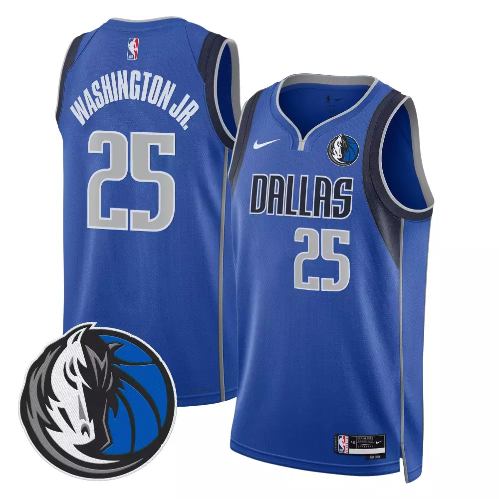 Washington Jr. 25 Jersey Royal Blue Dallas Mavericks Men Dark Silver White Icon Swingman
