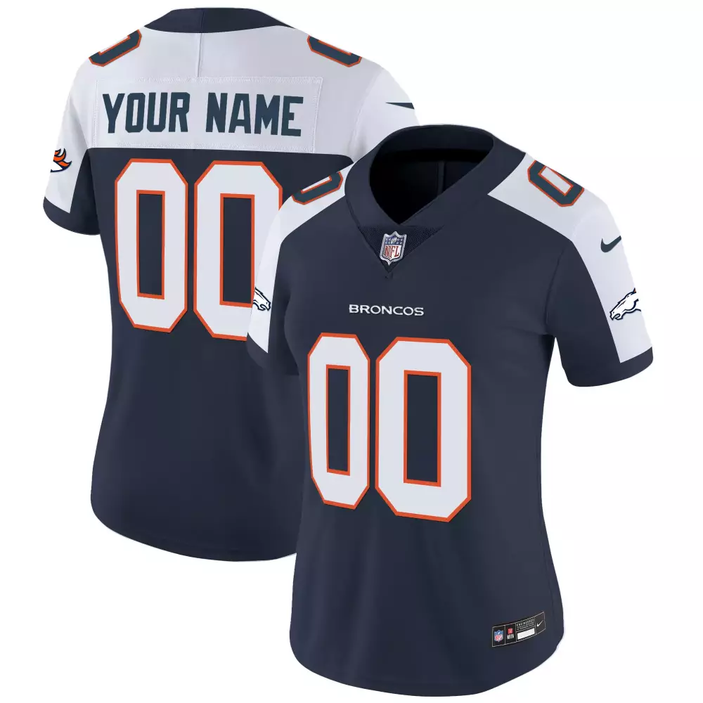 Custom Broncos Jersey Navy Women Orange White All Stitched