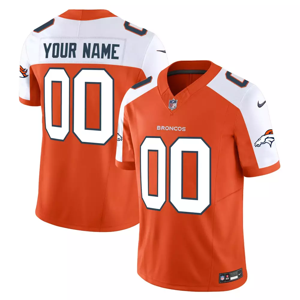 Custom Broncos Jersey Orange Men Authentic White Navy Alternate Vapor Limited All