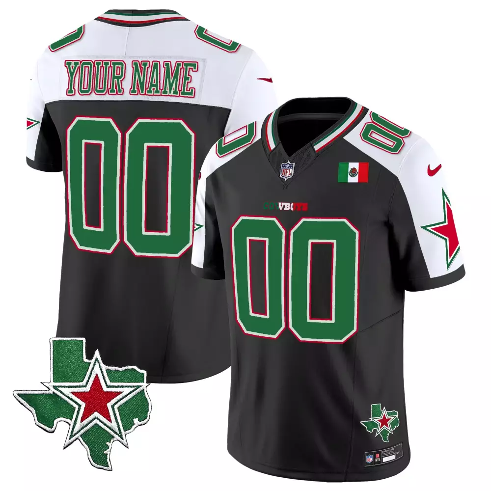 Custom Cowboys Jersey Black Mexico Day Of The Dead Flag Men White Green Alternate