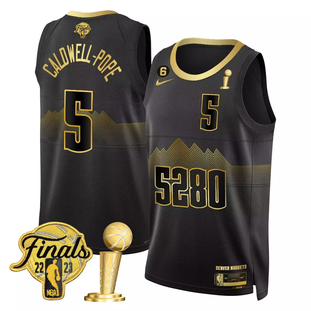 Caldwell-pope 5 Denver Nuggets Jersey Black 2023 NBA Finals Champions Men Gold v2