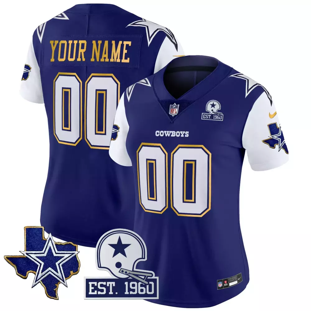 Custom Dallas Cowboys Jersey Blue White Gold Vapor All Stitched