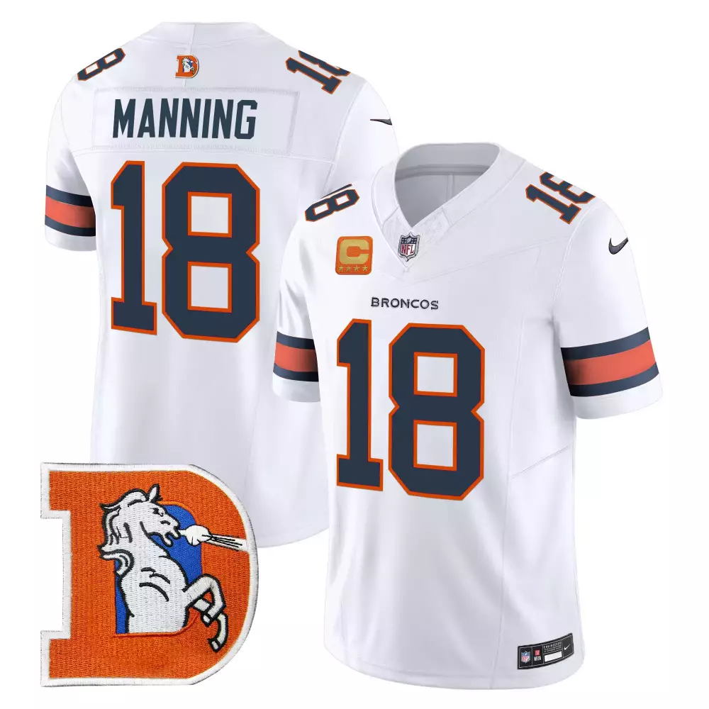Peyton Manning 18 Broncos Jersey White Men NFL Alternate Orange Navy Blue Throwback