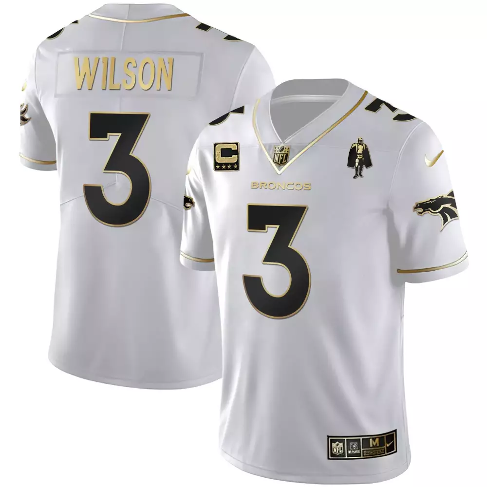 Russell Wilson 3 Broncos Jersey White Men Alternate Black Gold All Stitched