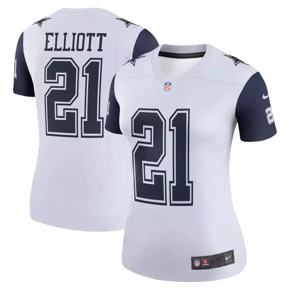 Ezekiel Elliott 21 Dallas Cowboys Jersey White Women Replica Navy Blue