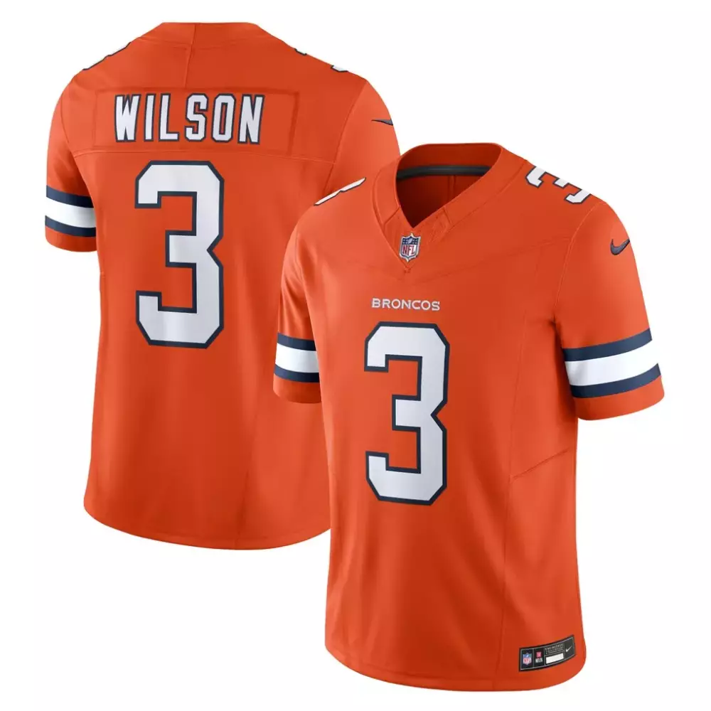 Russell Wilson 3 Broncos Jersey Orange Men White Navy Vapor Limited