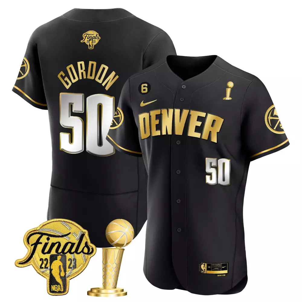 Aaron Gordon 50 Denver Nuggets Jersey Black 2023 NBA Championship Finals Men Gold