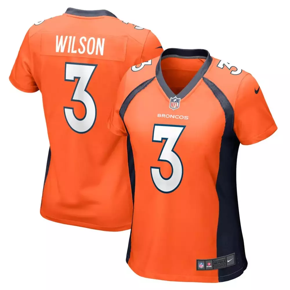 Russell Wilson 3 Broncos Jersey Orange Women Player Navy Blue