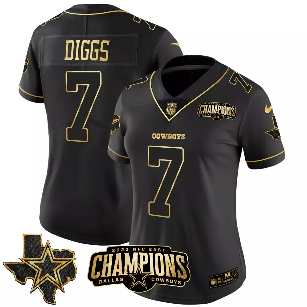Trevon Diggs 7 Dallas Cowboys Jersey Black 2023 NFC East Champions Men Game Gold