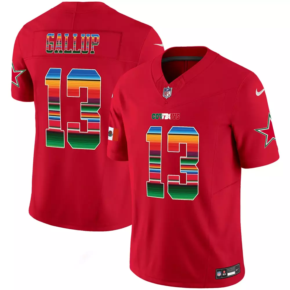 Michael Gallup 13 Cowboys Jersey Red Cinco De Mayo Mexico Flag Men Custom Design